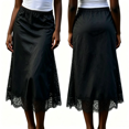 thumbnail image 2 of LMLYSoH Women's Satin Midi Skirt Elegant Solid Color Lace Trim Loose Fit Knee Length Skirt for Party Work Daily Wear, 2 of 9