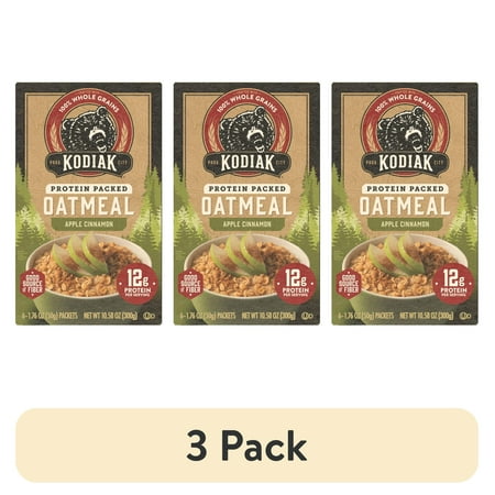 (3 pack) Kodiak Protein-Packed Apple Cinnamon Instant Oatmeal Packets, 1.76 oz (6 Count)