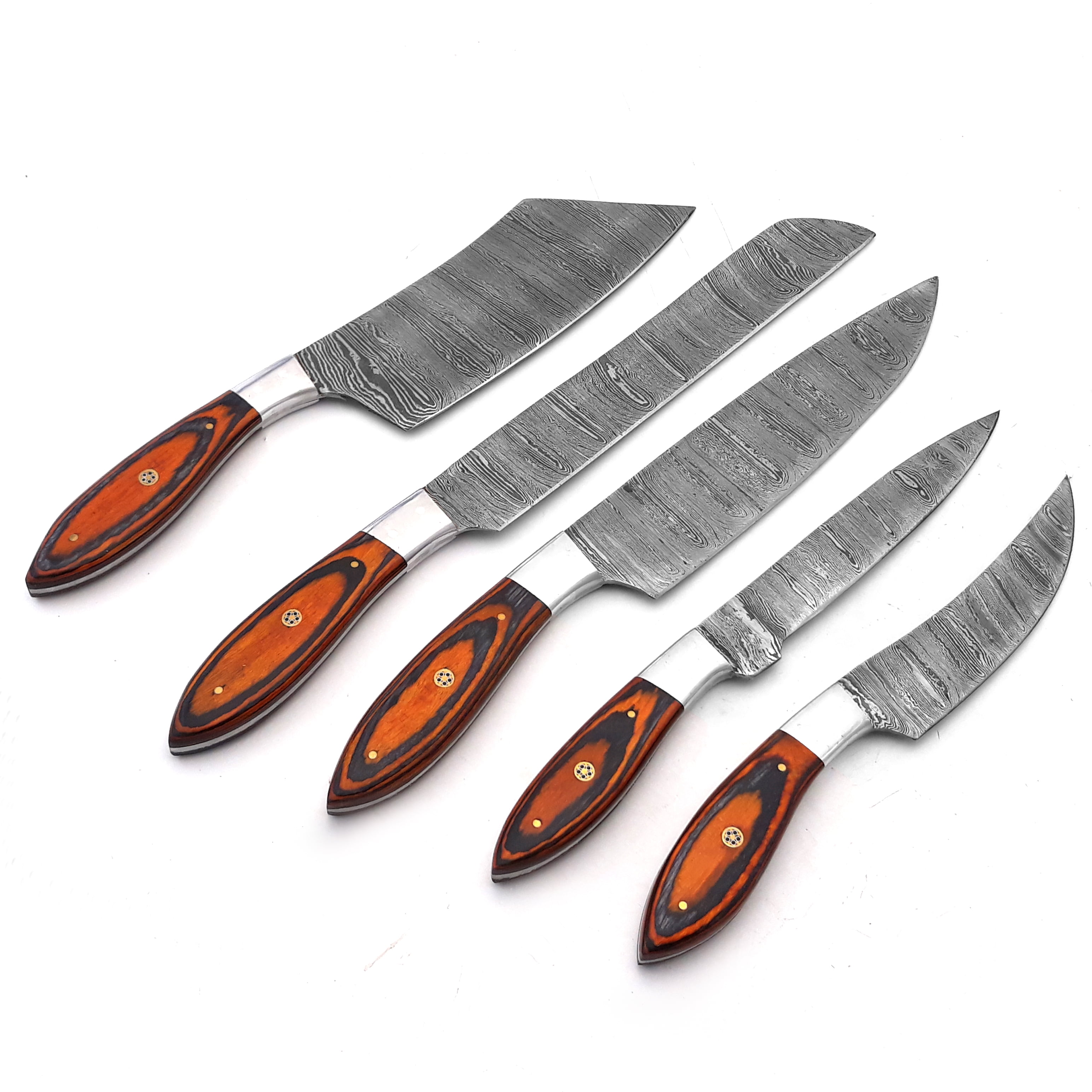Smart & Sharp Custom Handmade Damascus Chef Knives Set/Kitchen Knives 5 Pieces Set 17471 (Orange)