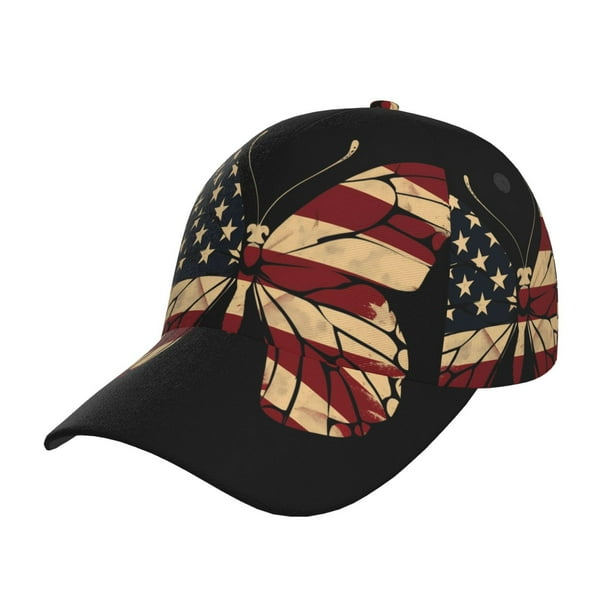 Fotbe Patriotic USA Butterfly Art Gorro Clásico de Béisbol, Gorra Ajustable con Broche Snapback, Gorro de Exterior de Algodón Suave