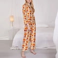 thumbnail image 2 of KLL Gnomes Pumpkin And Mushrooms Print Women's Long Sleeve Pajamas with Pants Sleepwear Loungewear 2 Set-Large, 2 of 8