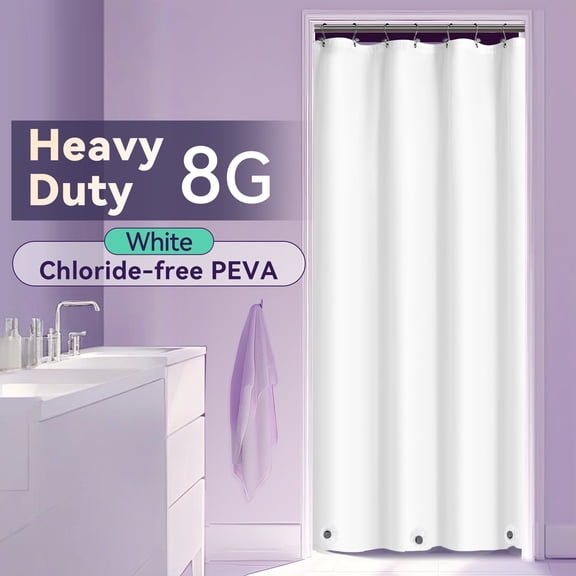 Yiannan Stall 8G Heavy Duty PEVA Shower Curtain Liner, Waterproof with Magnets, White, 36"x72"