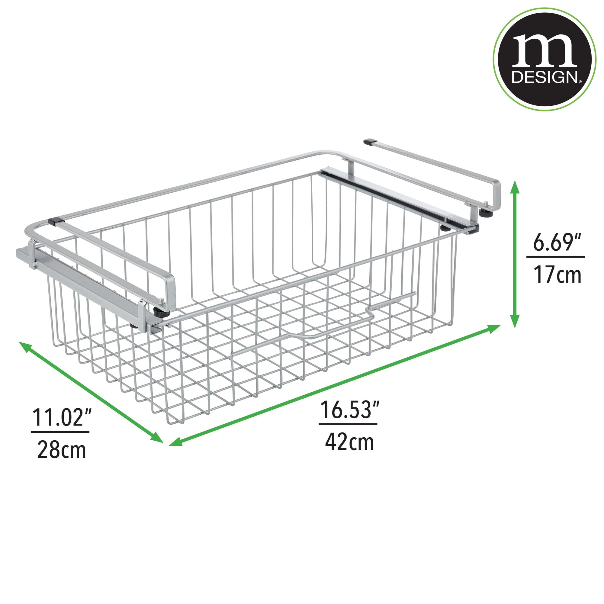mDesign Large Metal Wire Hanging Pullout Drawer Basket - Sliding Under  Shelf Storage Organizer - Attaches to Shelving - Easy Install - Silver