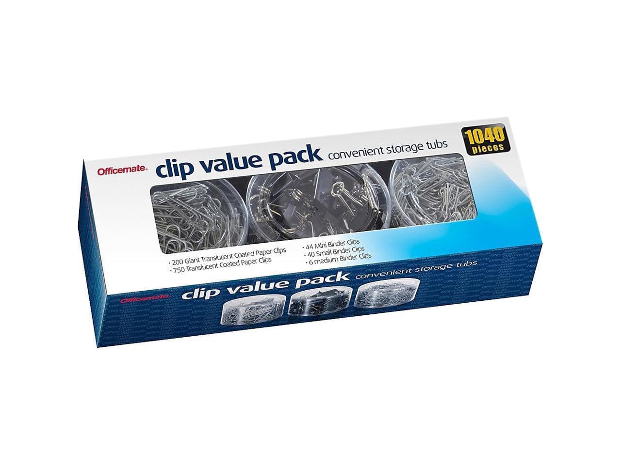 Officemate Clip Value Pack 1040 Pieces, 200 Giant Coated Paperclips, 750 #2 Coated Paperclips, 44 Mini, 40 Small and 6 Medium Black Binder Clips (97300)