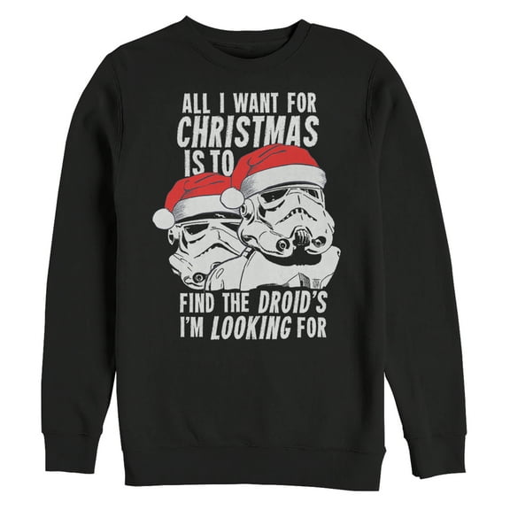 Men's Star Wars Christmas Droids Looking Wish Sweatshirt Black 2X Large