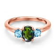 thumbnail image 3 of Gem Stone King 18K Rose Gold Plated Silver Tourmaline Green Mystic Topaz and Swiss Blue Topaz Engagement Ring for Women | 1.20 Cttw | Oval 7X5MM | Gemstone November Birthstone | Size 6, 3 of 6