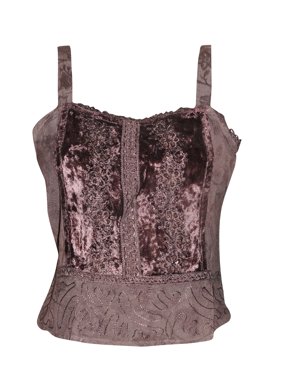 Mogul Women's Crop Top Brown Embroidered Strappy Tank Style Blouse XS