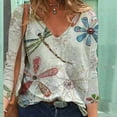 thumbnail image 2 of LEAVINGSUO Long Sleeve Shirts for Women, Fall Womens Tops Women's Tops V-Neck Printing Long Sleeve Casual Loose Blouse T-Shirt Tops, 2 of 8