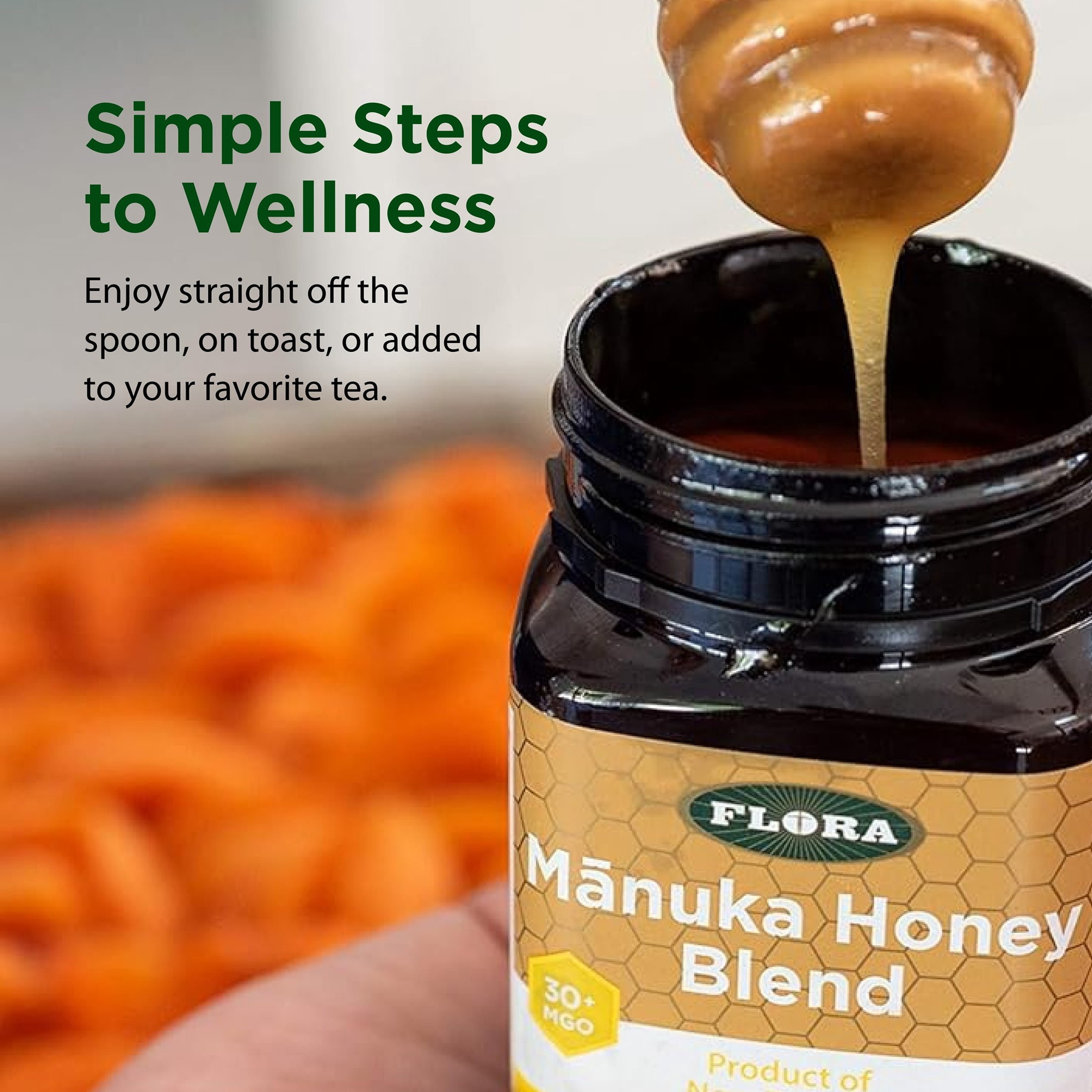 Flora - Mānuka Honey Blend MGO 30+, New Zealand Honey, 100% Traceable MGO,Natural Healing, Sore Throat Relief, Aids Digestion, 8.8-oz. Jar