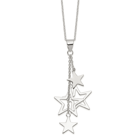 Primal Silver Sterling Silver Polished Dangling Stars Necklace