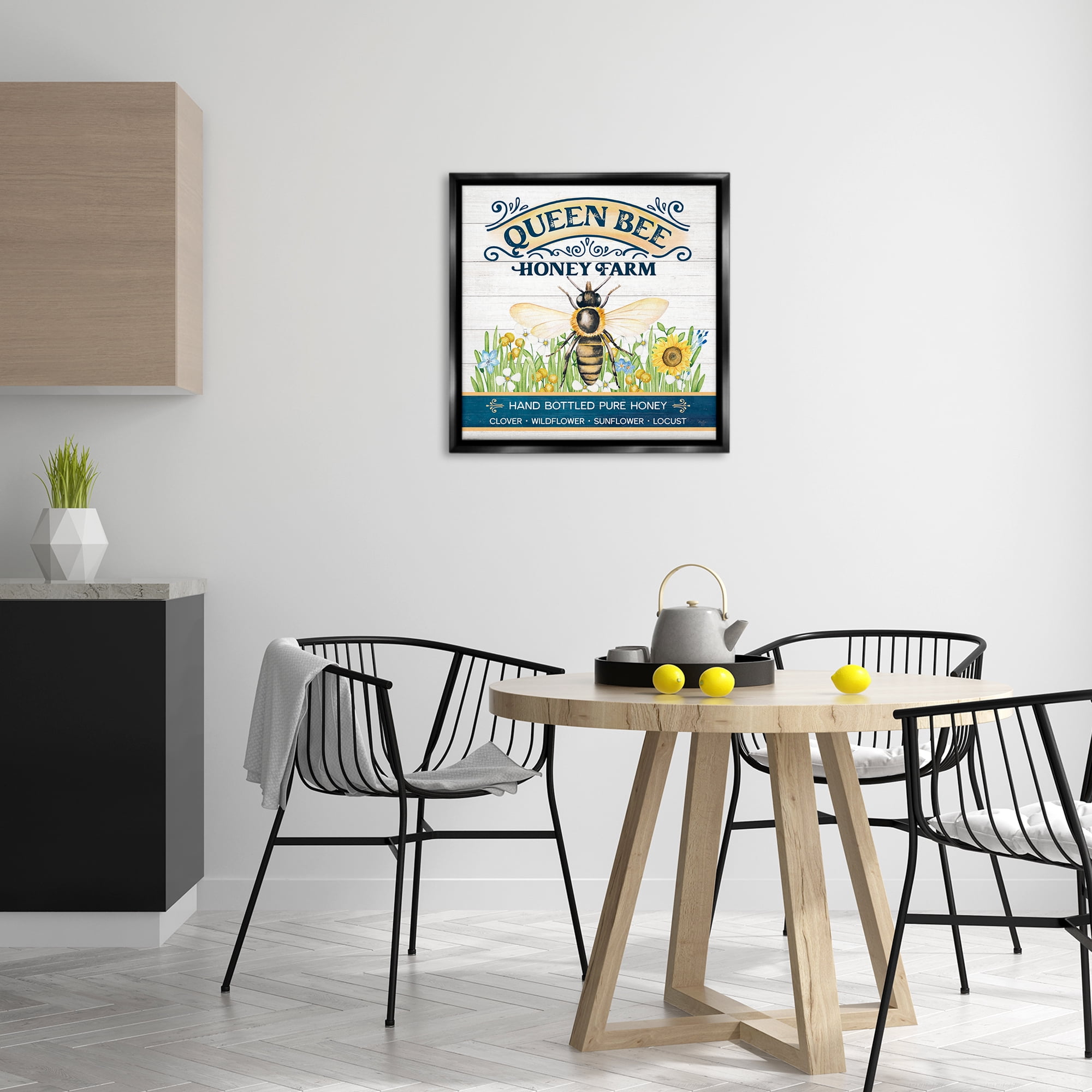 Stupell Industries Queen Bee Honey Farm Animals & Insects Painting Black Floater Framed Canvas Art Print Wall Art, 25 x 25