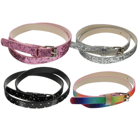 NICEXMAS Kids Belts Glitter Pink Iron 4Pcs 32.9X0.6In