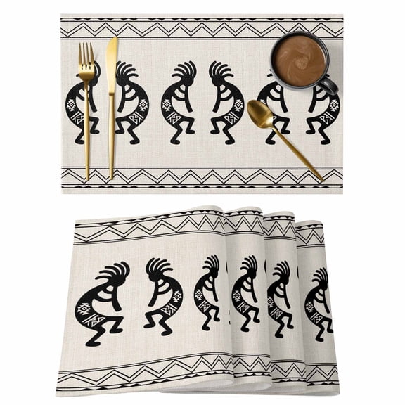 Bohemian Tribal Figures Placemats Set of 2, Boho Ethnic Mysterious Geometric Stripe Non-Slip Place Mats Washable Table Mats for Kitchen Dining Table Decorations Indoor/Outdoor