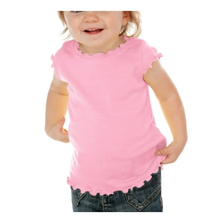 Lettuce Edge Scoop Neck Top - Kavio I1C0252 Infants Lettuce Edge Scoop Neck Cap Sleeve Top-Baby Pink-12M