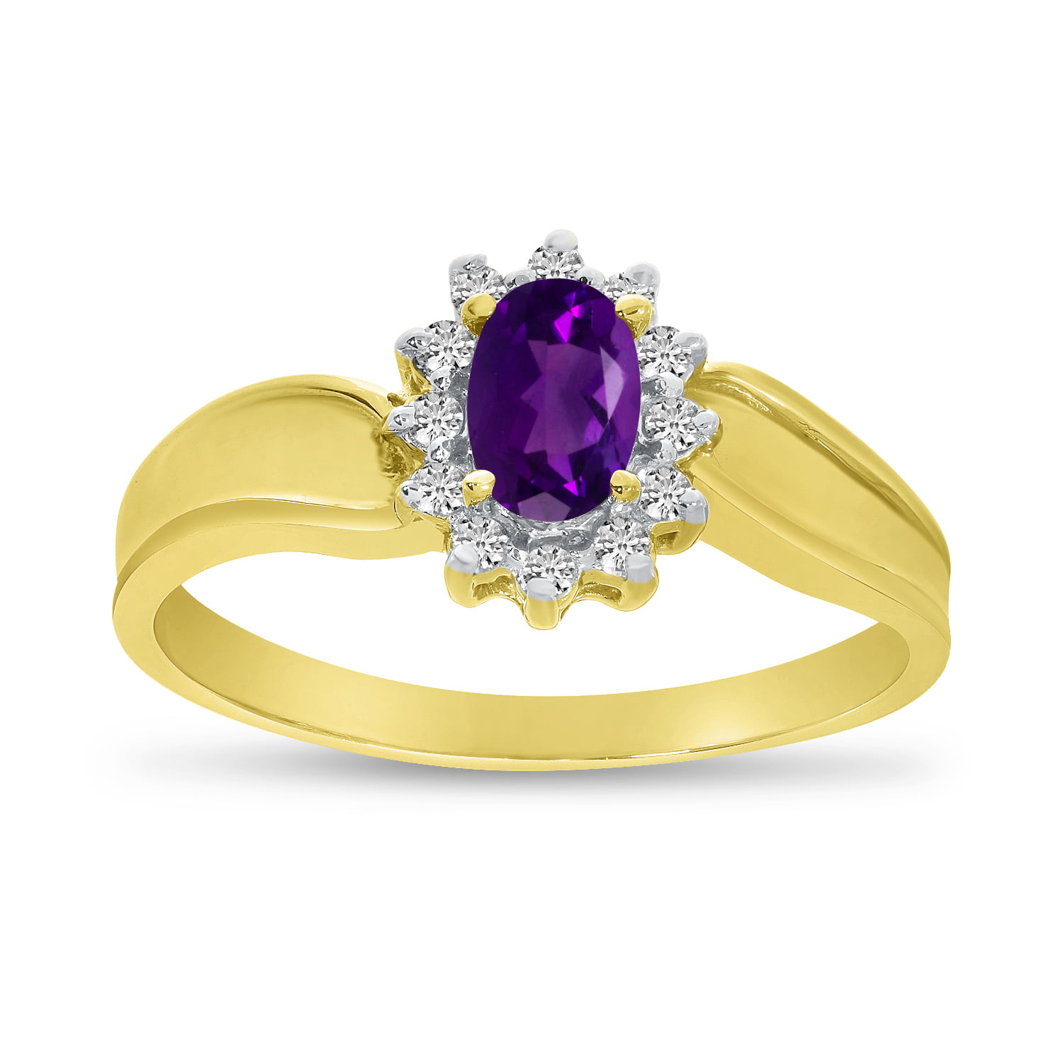 10k Yellow Gold Oval Amethyst And Diamond Ring 