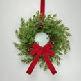 thumbnail image 3 of 12" Small Christmas Norfolk Wreath with Ribbon Bow & Red Berries, 4Pcs Mini Cedar Holiday Wreath for Cabinets, Front Door, Windows, Chairs, Fireplace, Table Pillars, Farmhouse Indoor Winter Décor, 3 of 8