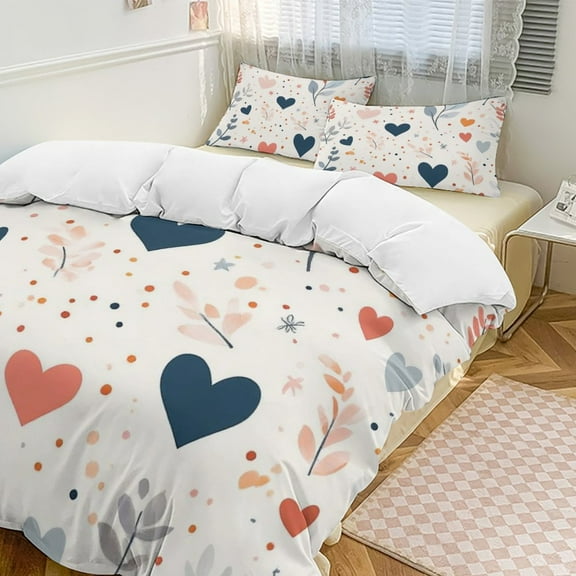 Heart Floral Pattern Design Set Duvet Cover Themed Multicolor Polyester Bedding Set Duvet Cover for Twin Size