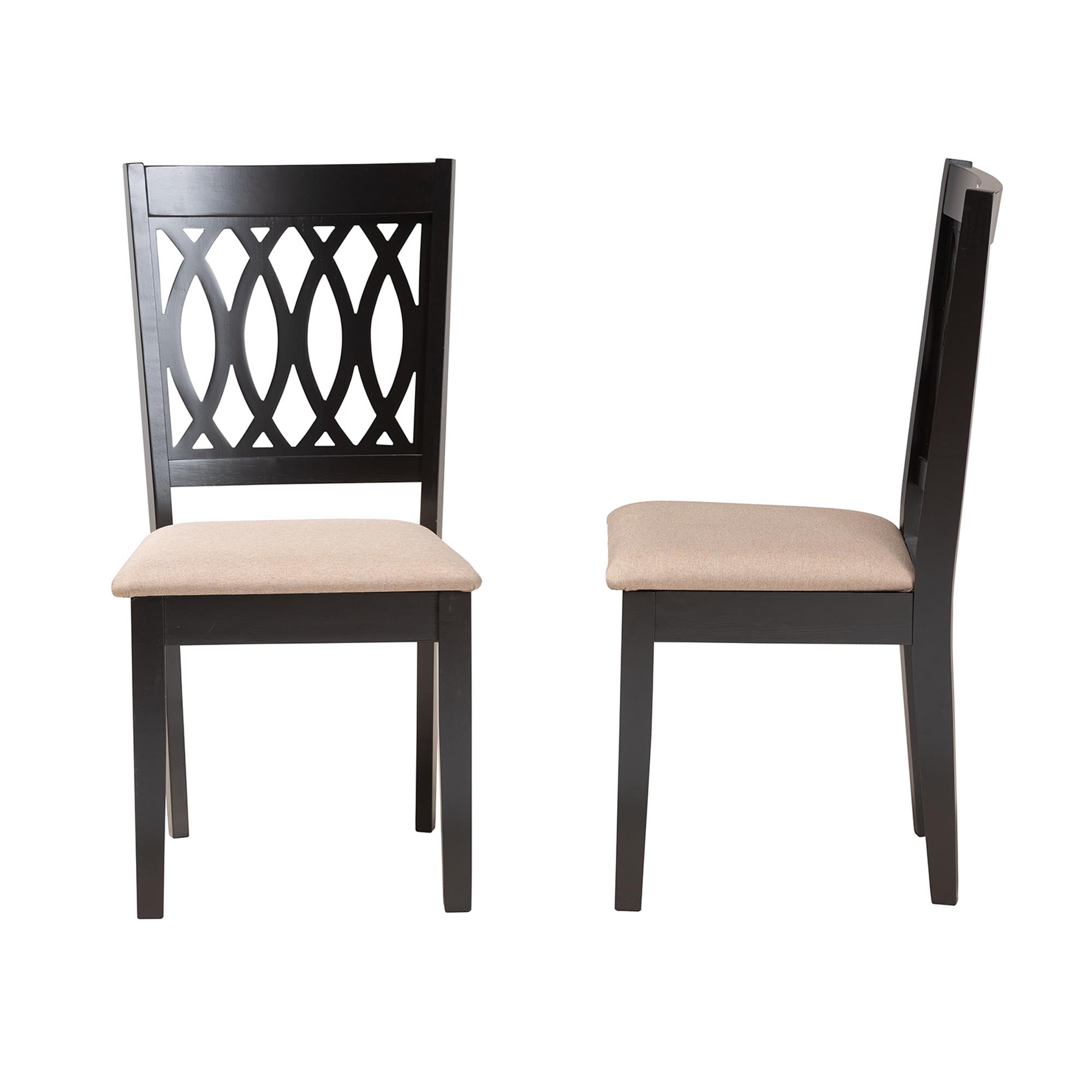 Baxton Studio Florencia Modern Beige Fabric and Espresso Brown Finished Wood 2-Piece Dining Chair Set