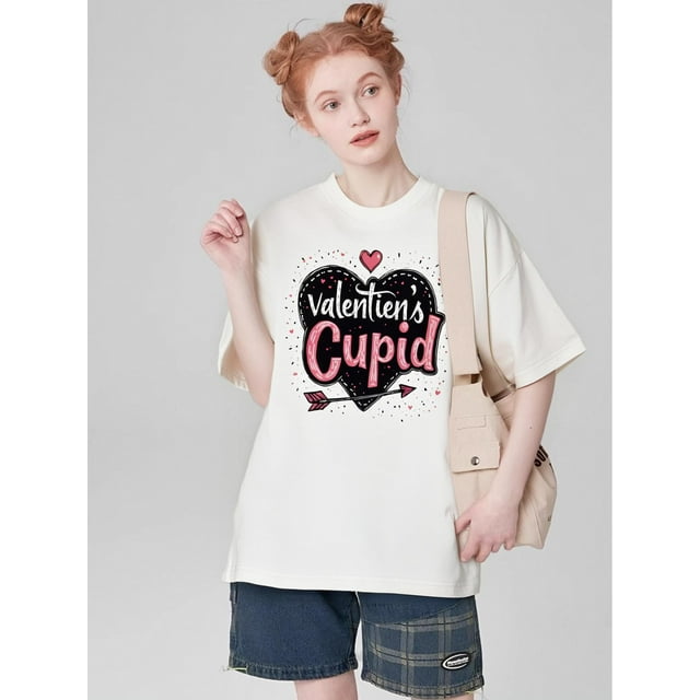 Valentine's Day Women's T-Shirt - Chic Cupid Heart & Arrow Print, Comfortable , Casual Style, Perfect for Daily Wear or Valentine's Gift, Valentines Day Gifts