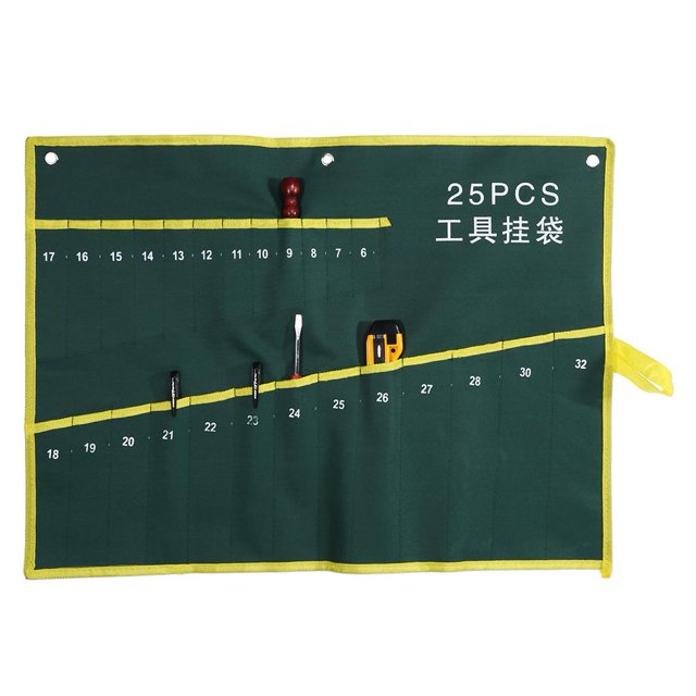 FAGINEY Clé à Retrousser la Pochette de Rangement, Sac à Raclette, 1pc Durable Toile 6/8/10/12/14/25 Poches Clé Outil Retrousser Sac de Rangement Vert