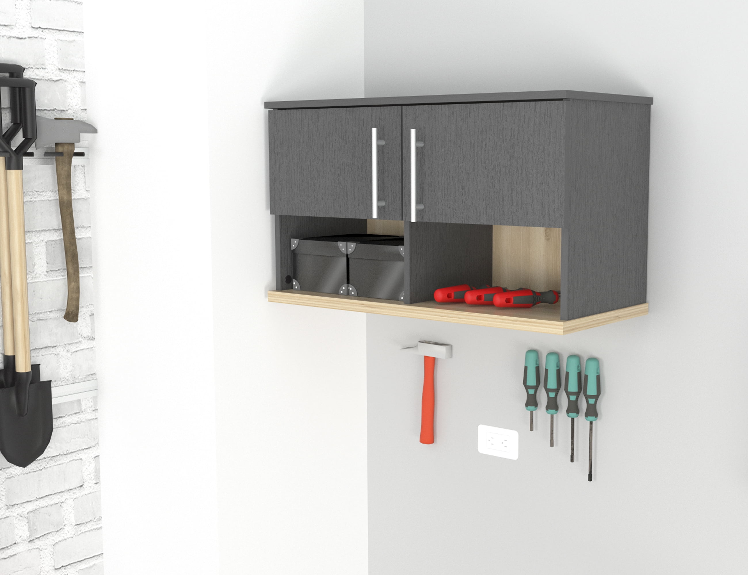 Inval Kratos Garage Storage Cabinet 2 Door 2 Shelves Graphite Grey Walmart Com Walmart Com