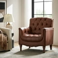 thumbnail image 3 of Midcentury Genuine Leather Armchair Upholstered Lounge Chair Button Tufted Nailhead Trim Brown, 3 of 8