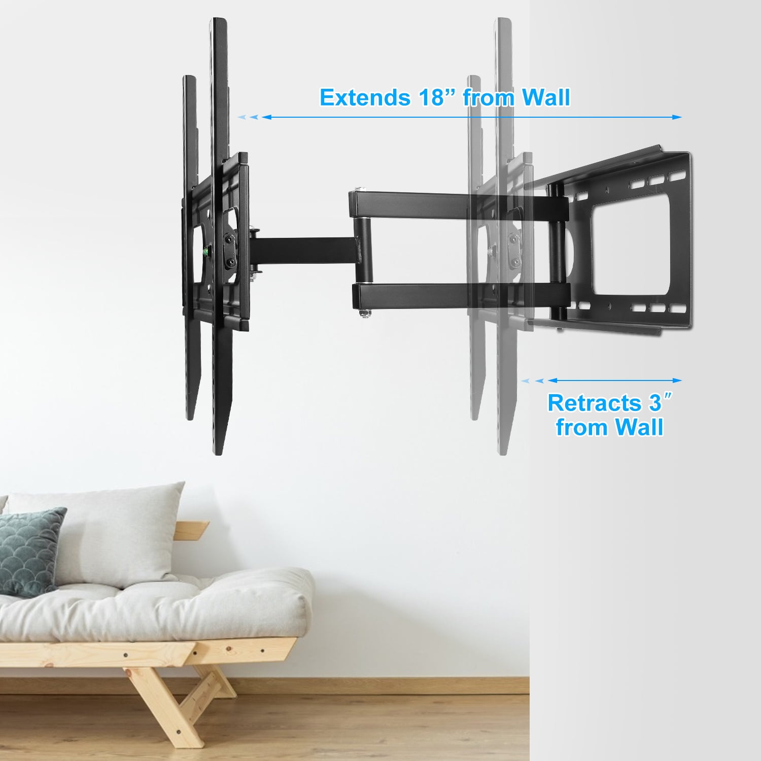 Moclever Full Motion TV Wall Mount Swivel Tilt TV Wall Rack Support 37-70” TV Wall Mount Max VESA 600x400mm Holds up to 99LBS, Black