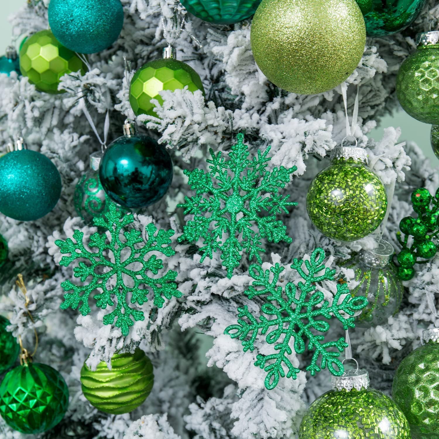12Pcs Colorfu Glitter Snowflake Christmas Ornaments Xmas Tree Hanging Decoration 