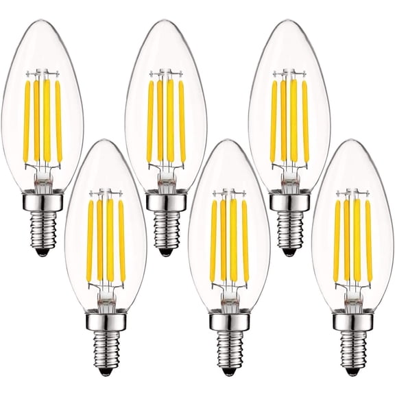 Luxrite 5W E12 Vintage Candelabra LED Dimmable Light Bulbs, 60W Equivalent 3000K Soft White, 550 Lumens, Blunt Tip, 6-Pack