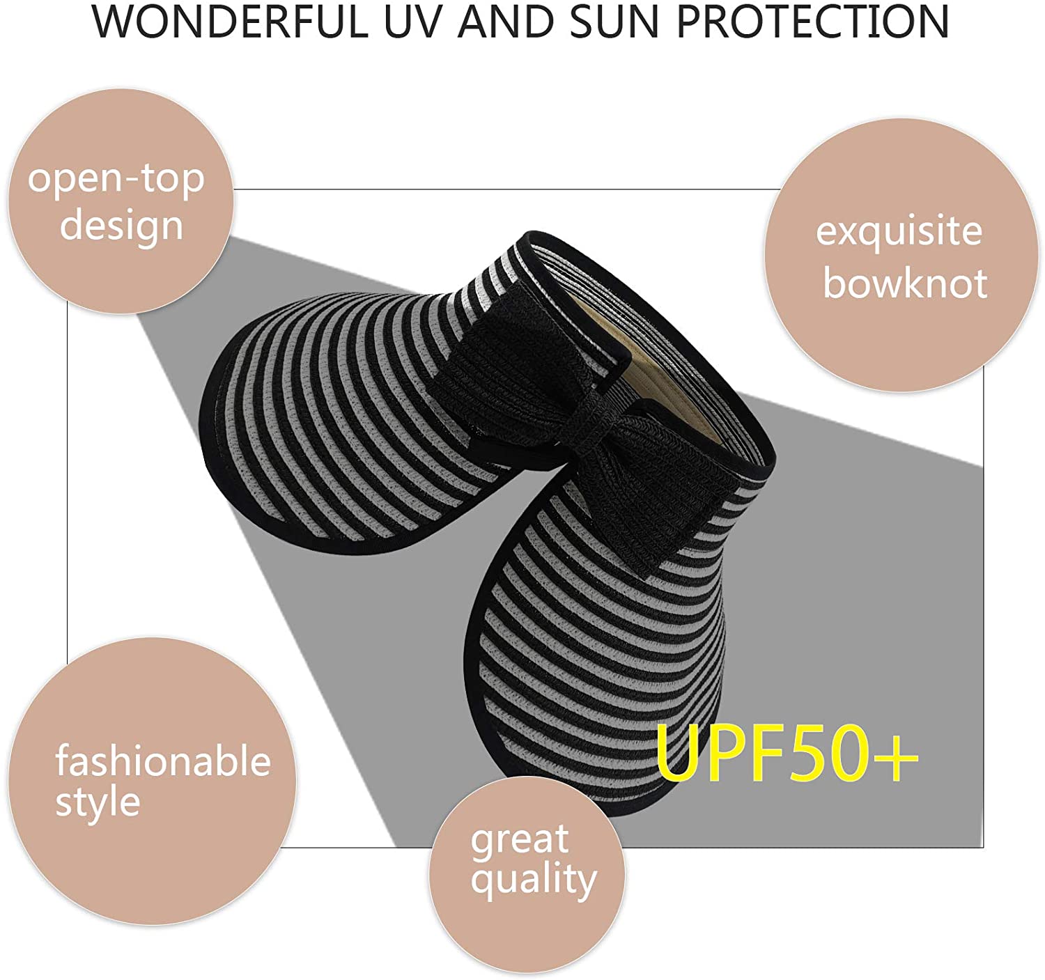 2pk Wide Brim Sun Visor Hats UV Protection Foldable Beach Hat FURTALK Wide Brim Straw Sun Visor Hat for Women - UV UPF  main image 3
