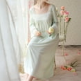 thumbnail image 3 of HLSOHJP Women's Cotton Blend Nightgown Victorian Vintage Sleep Dress Long Sleeve V Neck Full-length, 3 of 7