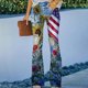 thumbnail image 1 of ICHUANYI Clearance Womens Elastic Waist Stretch Buttons Printing Thin Stretch Skinny Pants Trousers(Red, L) ICHUANYI WER2023081400348, 1 of 9