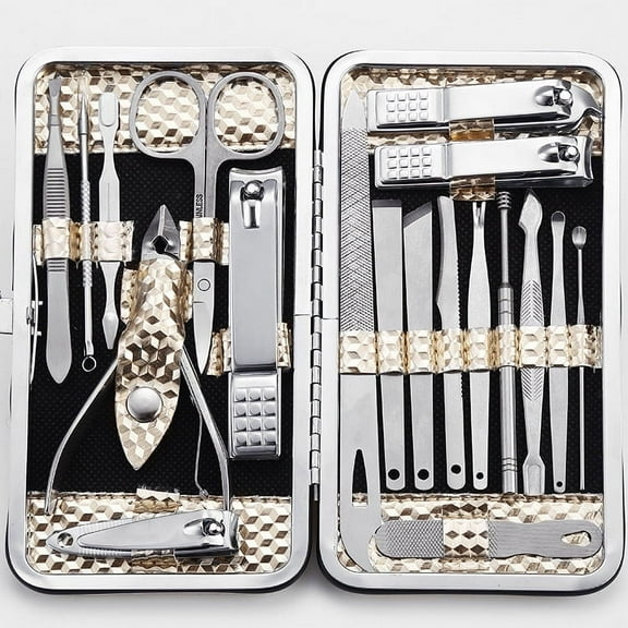 Manicure Set, Nail Kit, Pedicure Kit, Nail TIFOR, Professional Grooming Kit, 19Pcs Stainless Steel Manicure Kit, Nail Tools with Black Luxurious Leather Travel Case