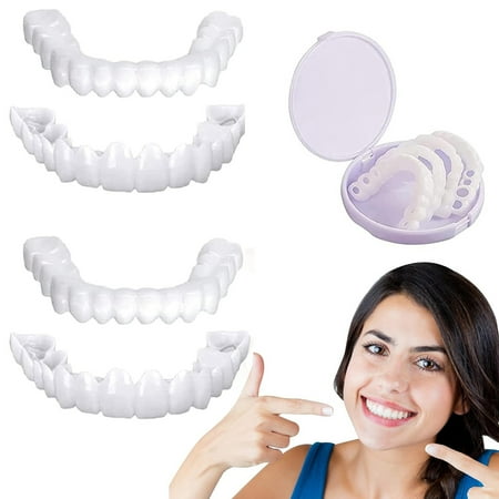 JARENGO Fake Teeth, 4PCS Dentures Teeth for Women and Men Veneers for Temporary Teeth Restoration Nature and Comfortable to Protect Your Teeth