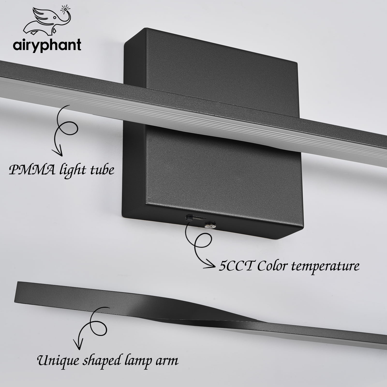 Modern Vanity Light 48" Black Wall Light Over Bathroom Mirror 5CCT Dimmable Long LED Wall Mount Lighting Fixture for Living Room Bedroom