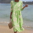 thumbnail image 2 of Ahabrexf Summer Dresses for Women, Floral Embroidered 3/4 Sleeve Round Neck Casual Midi Dress for Beach Vacation Wear, 2 of 8