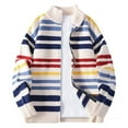 thumbnail image 2 of gbyLJF Knitted Stand Up Collar Cardigan for Men Striped Printed Zip Up Sweater Jackets Winter Casual Loose Long Sleeve Outwear Coats, 2 of 8