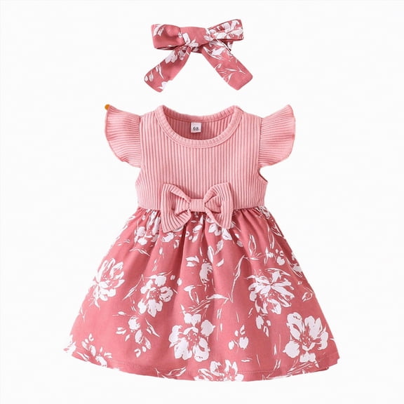 NOLDARES Baby Girls Short Sleeve Clothing Toddler Fall Floral Dress Vintage Dresses for Birthday(Pink,9-12 Months)