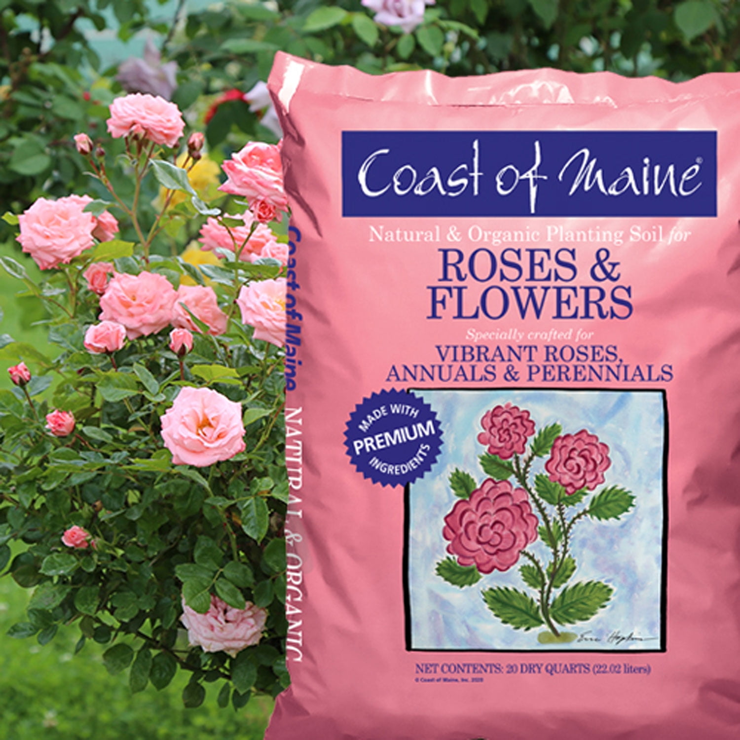 Coast of Maine Organic Potting Soil for Roses and Flowers, 20 Quart Bag (8 Pack)