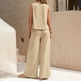 thumbnail image 5 of ZZwxWA Women's Two Piece Outfits Summer 2025 Solid Color Sleeveless Crew Neck Outfit Casual Wide Leg Pants Set with Pockets, 5 of 6