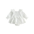 thumbnail image 2 of RUINIXCW Newborn Baby Girl Smocked Romper Dress Princess Birthday Baptism Wedding Party Dress Infant Baby Girls Spring Fall Clothes Square Neck Puff Long Sleeve Ruffled Dress, 2 of 10