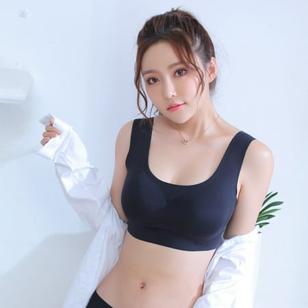 Japanese Peace of Mind Underwear Summer Women s Yoga Sports Vest One-piece No-steel Ring Gathering No-Mark Sleep Ice Silk Bra black
