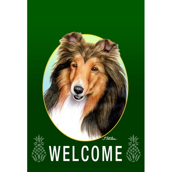 Sheltie Sable - Best of Breed Welcome Pineapples Garden Flags. Flag is 12" x 17"