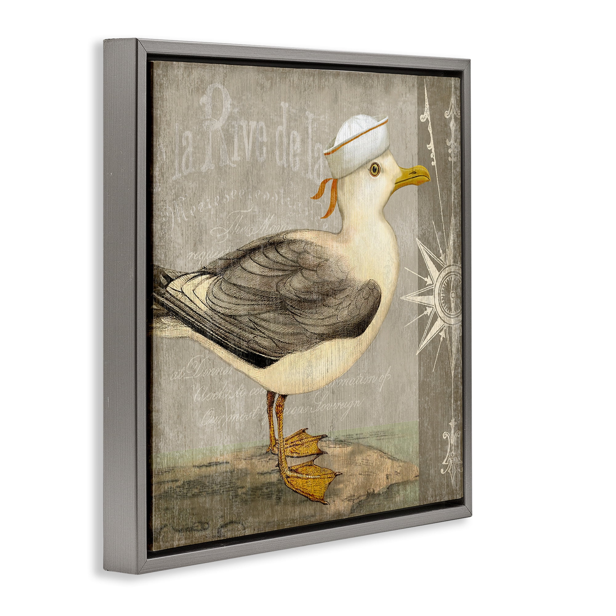 Stupell Industries Rustic Little Seagull Gray Framed Floater Canvas Wall Art, design by Suzanne Nicoll