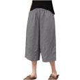 thumbnail image 2 of Ailaofu Women's Solid Color Cotton Comfortable Capri Pants Loose Wide Leg Capri Pants Casual Stretch Waist Shorts, 2 of 3