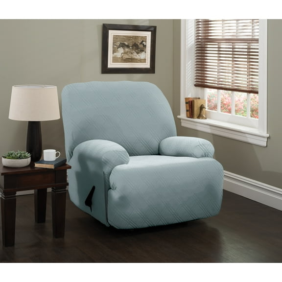 Stretch Sensations 4-Piece Stretch Double Diamond Jumbo Recliner Slipcover, Spa Blue