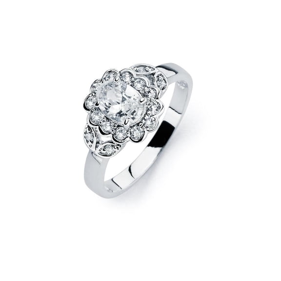 Rhodium Plated Sterling Silver 925 Clear Cluster Flower Ring Band White Cubic Zirconia Female Size 6