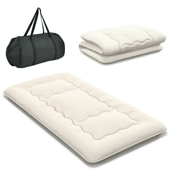 Costway Twin Futon Mattress Japanese Floor Sleeping Pad Washable Cover Carry Bag Beige