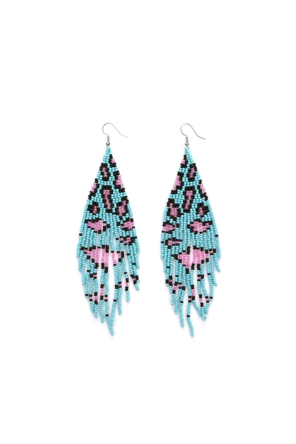 Native Seed Beads Earrings for Women,Boho Ethnic Fringe Dangle Drop Earrings,Colorful Bohemian Handmade Long Beaded Tassel Earrings,Multi-color Funky Fashion Chandelier Statement Jewelry