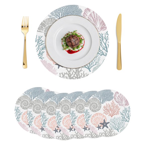 Round Placemats Nautical Coastal Ocean 15 inch Set of 6 Table Mats for Dining Table Beach Theme Heat Resistant Non-Slip Kitchen & Home Decorative Place Mat Set